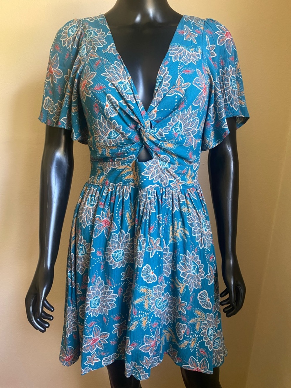 Angie Teal Floral V-Neck Mini Dress - Picture 4 of 10